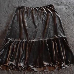 Black Velvet Fluted Knee Length Skirt